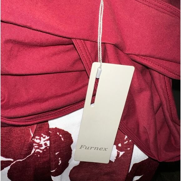FURNEX Burgundy Bodice Dress White Floral Cotton Skirt Size Small NWT - Picture 11 of 11